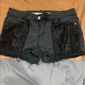 black tractor jean shorts.